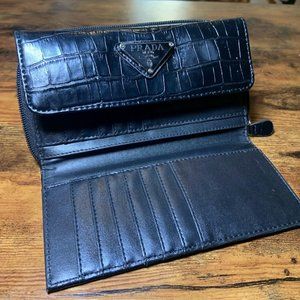 Prada Black Crocodile Long Wallet